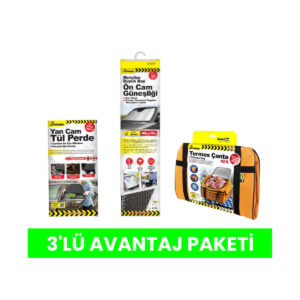 Güneşlik + Yan Cam Güneşlik Perde + Termos Çanta 3’lü Bayram Yolculuk Paketi