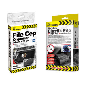 File Cep Organizer + 90x90 cm Elastik Bagaj Filesi | Araç İçi ve Bagaj Düzeni İkili Set